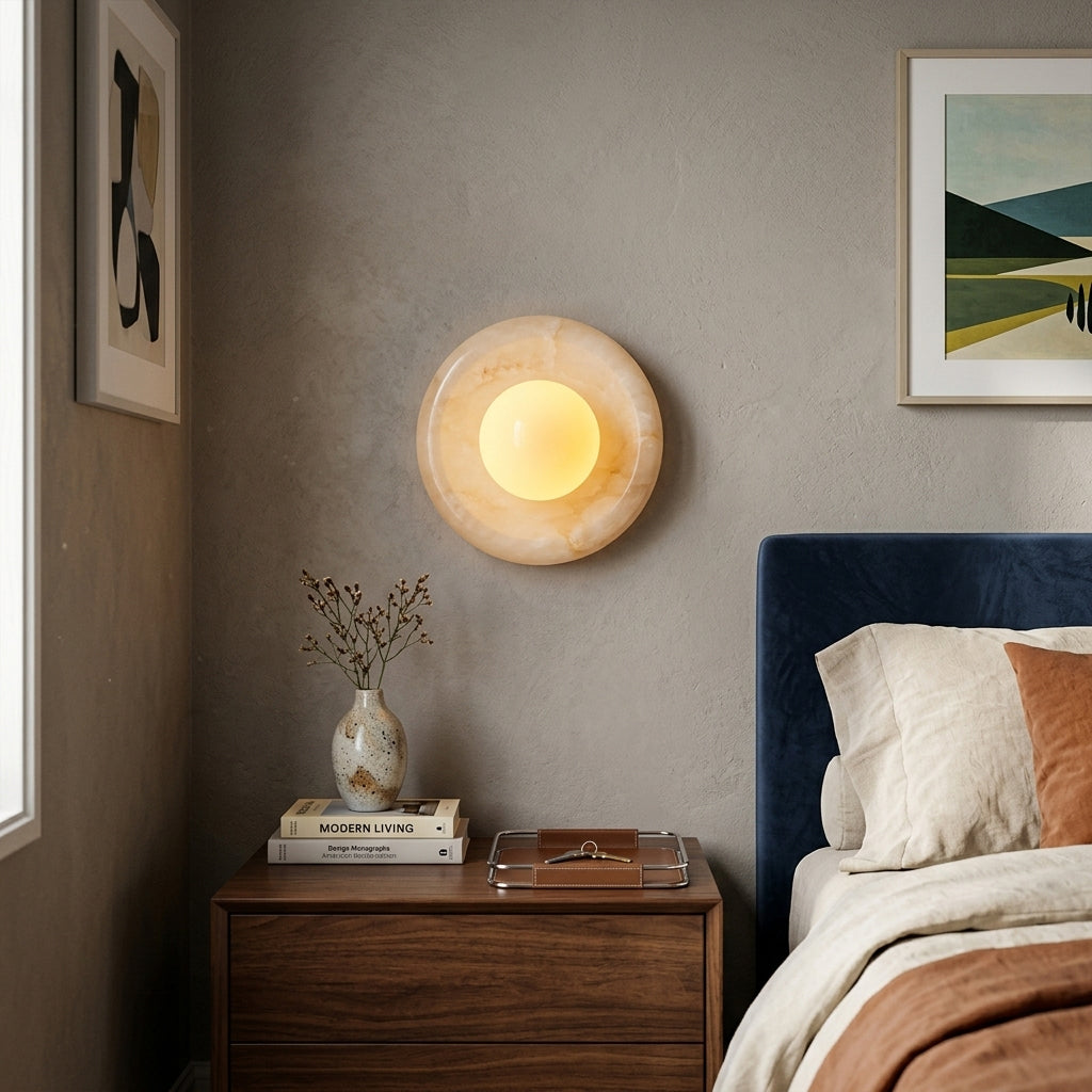 Round Wall Sconce in natural stone for Hallway by AUVIELIGHT