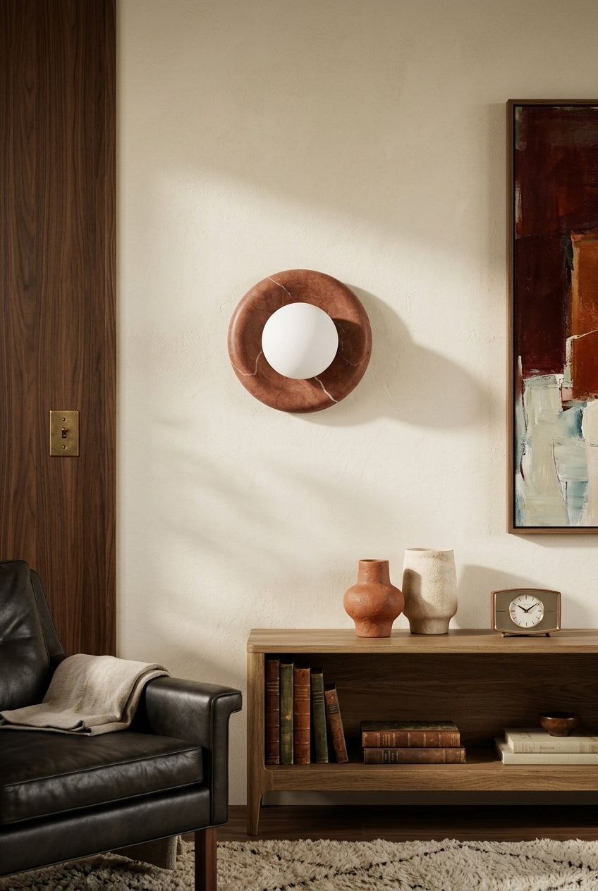 Round Wall Sconce in natural stone for Hallway by AUVIELIGHT