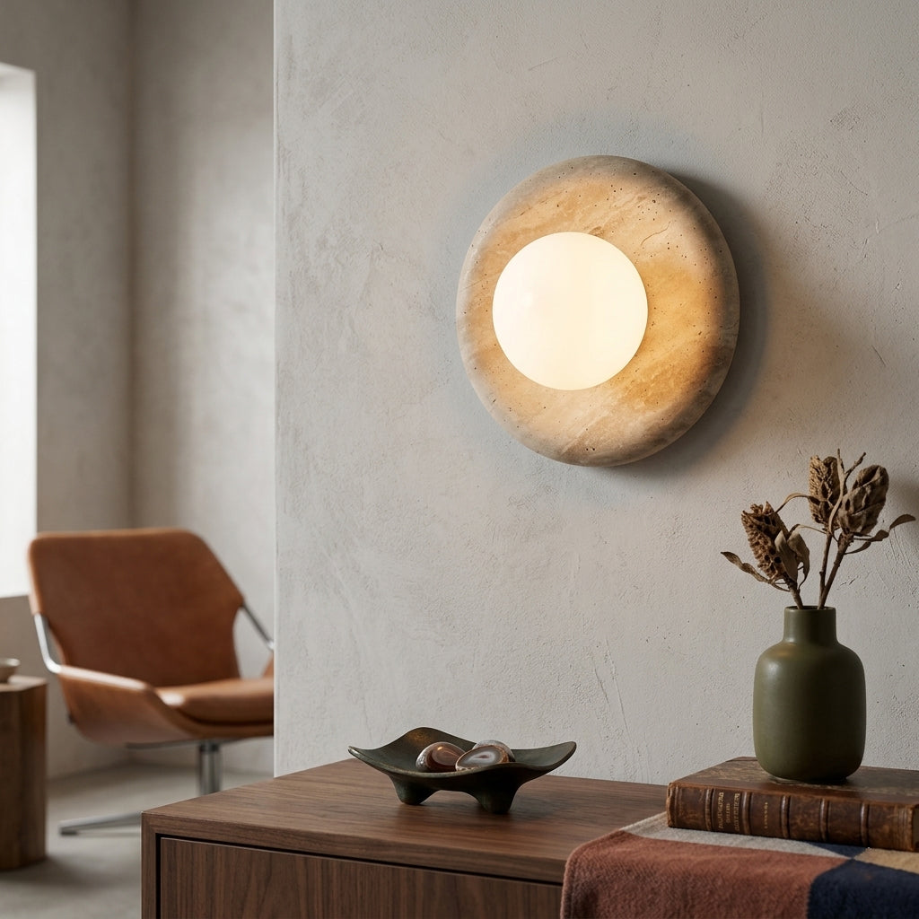 Round Wall Sconce in natural stone for Hallway by AUVIELIGHT