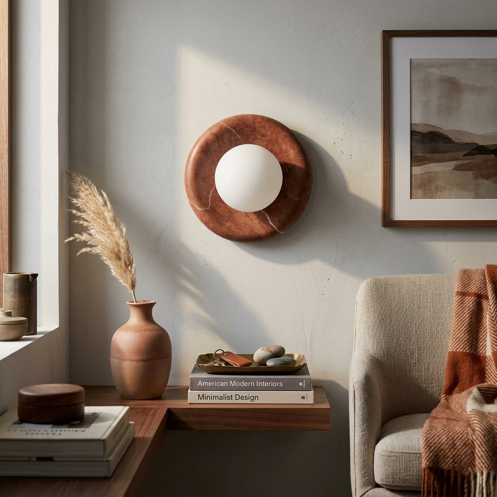 Round Wall Sconce in natural stone for Hallway by AUVIELIGHT