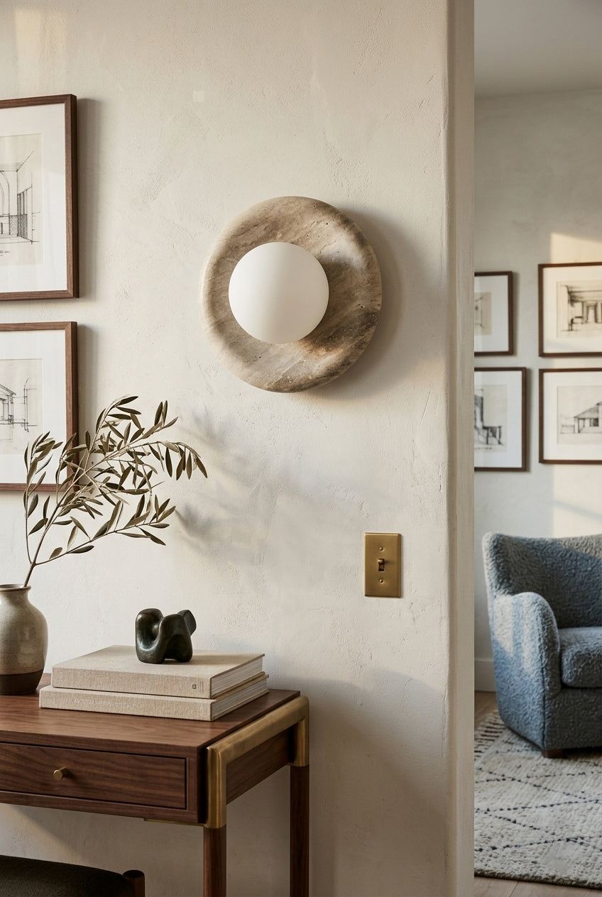 Round Wall Sconce in natural stone for Hallway by AUVIELIGHT