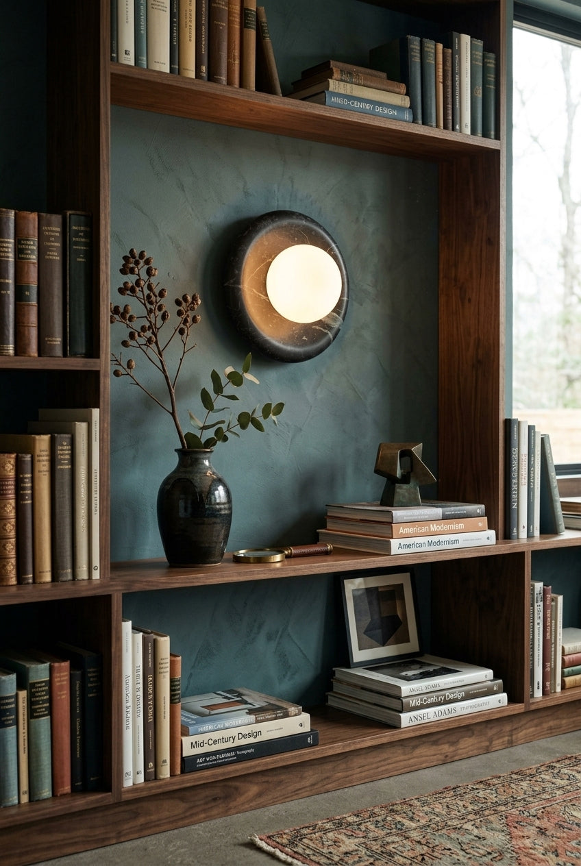 Round Wall Sconce in natural stone for Hallway by AUVIELIGHT