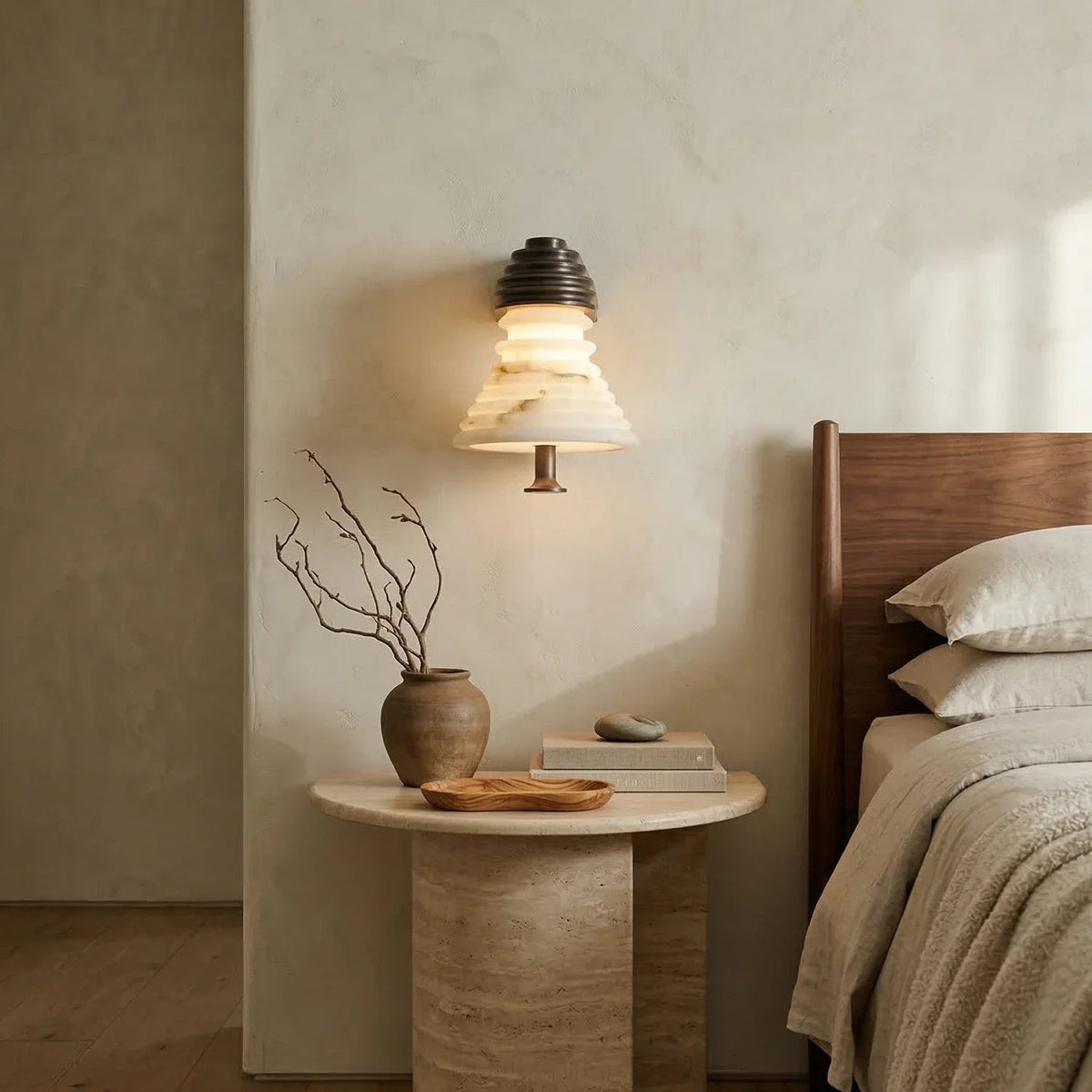 Strata Ribbed Wall Sconce in alabaster for Hallway by AUVIELIGHT