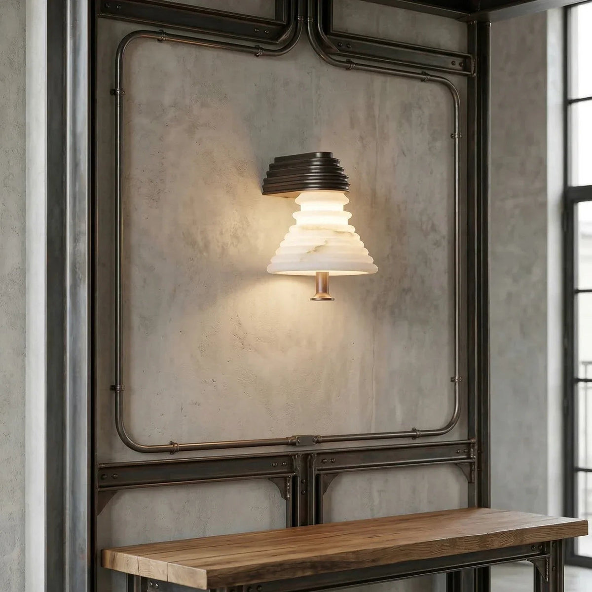 Strata Ribbed Wall Sconce in alabaster for Hallway by AUVIELIGHT