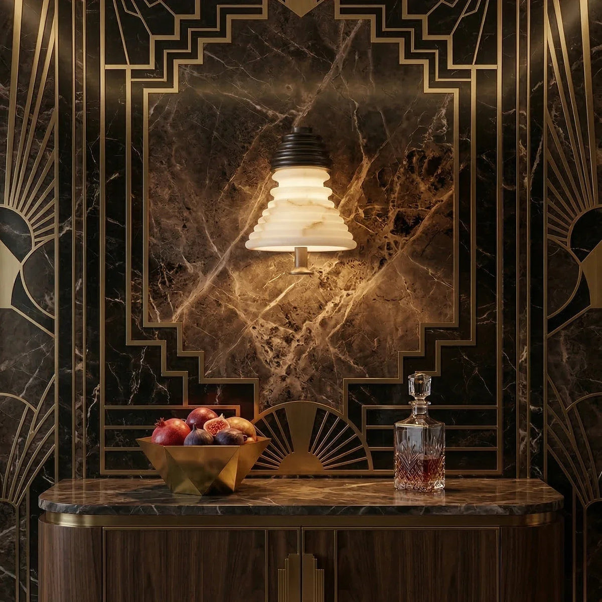 Strata Ribbed Wall Sconce in alabaster for Hallway by AUVIELIGHT