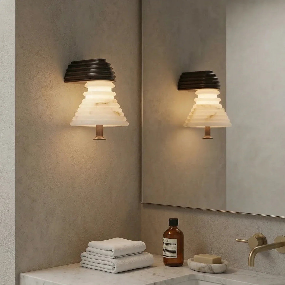 Strata Ribbed Wall Sconce in alabaster for Hallway by AUVIELIGHT