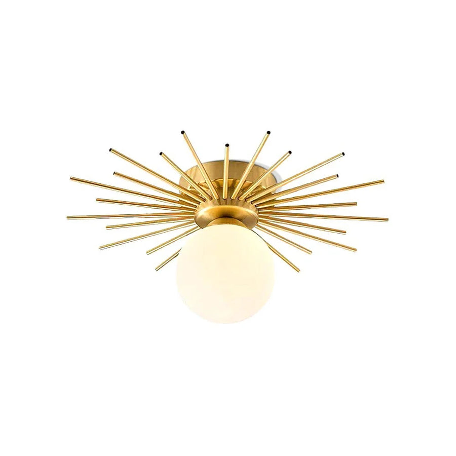 Sunburst Flush Mount in brass for Low Ceilings by AUVIELIGHT, ∅ 15.7" x H 7.1" / Dia 40cm x H 18cm / Brass & White