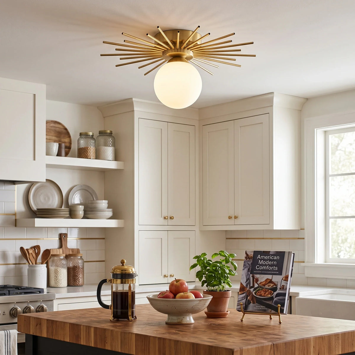 Sunburst Flush Mount in brass for Low Ceilings by AUVIELIGHT