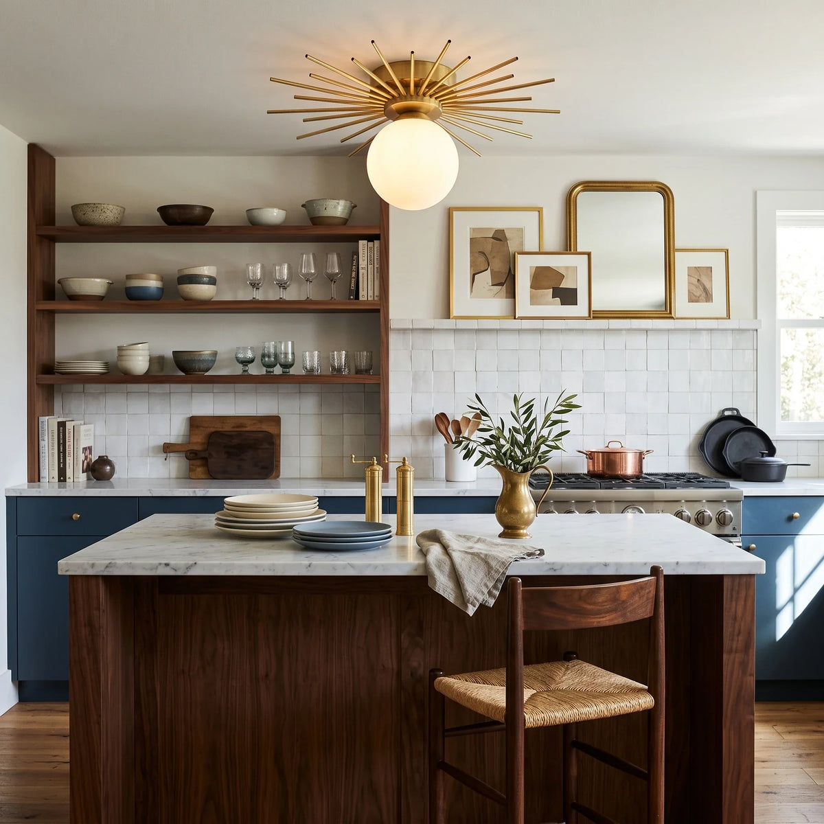 Sunburst Flush Mount in brass for Low Ceilings by AUVIELIGHT