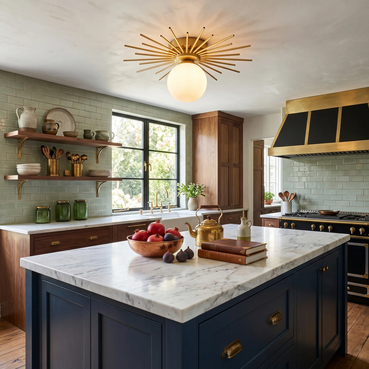 Sunburst Flush Mount in brass for Low Ceilings by AUVIELIGHT