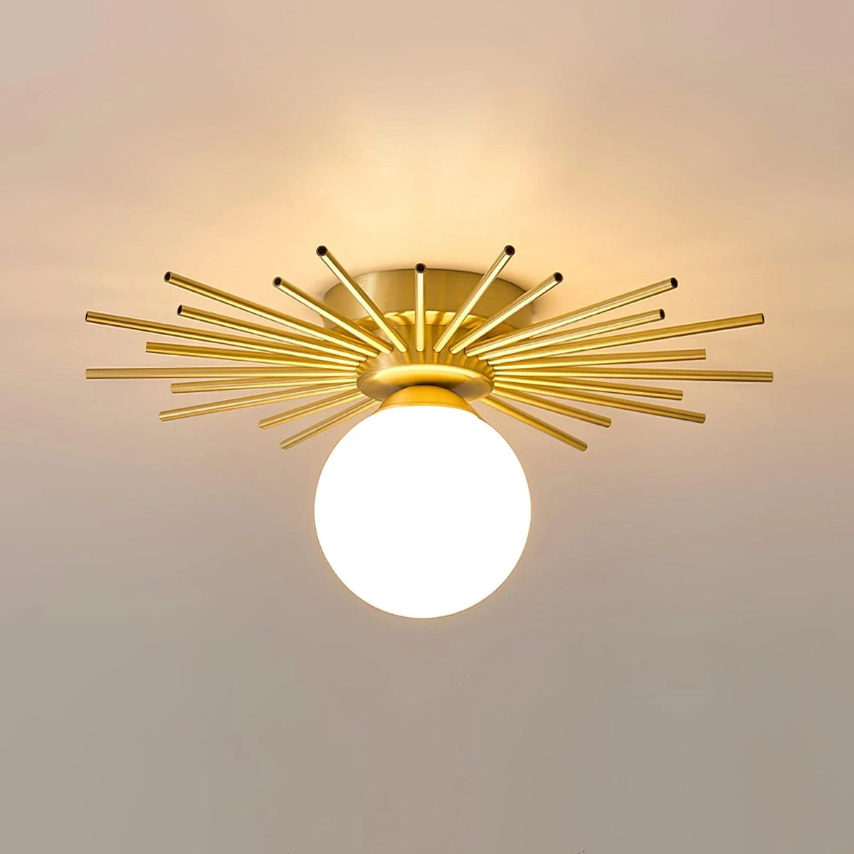 Sunburst Flush Mount in brass for Low Ceilings by AUVIELIGHT