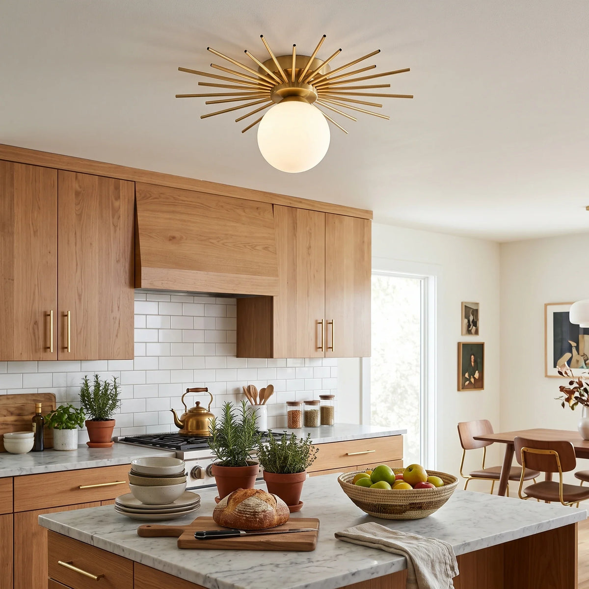 Sunburst Flush Mount in brass for Low Ceilings by AUVIELIGHT
