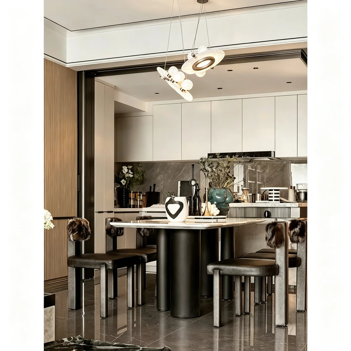 Plate Suspended Pendant Light in alabaster for Kitchen Island by AUVIELIGHT