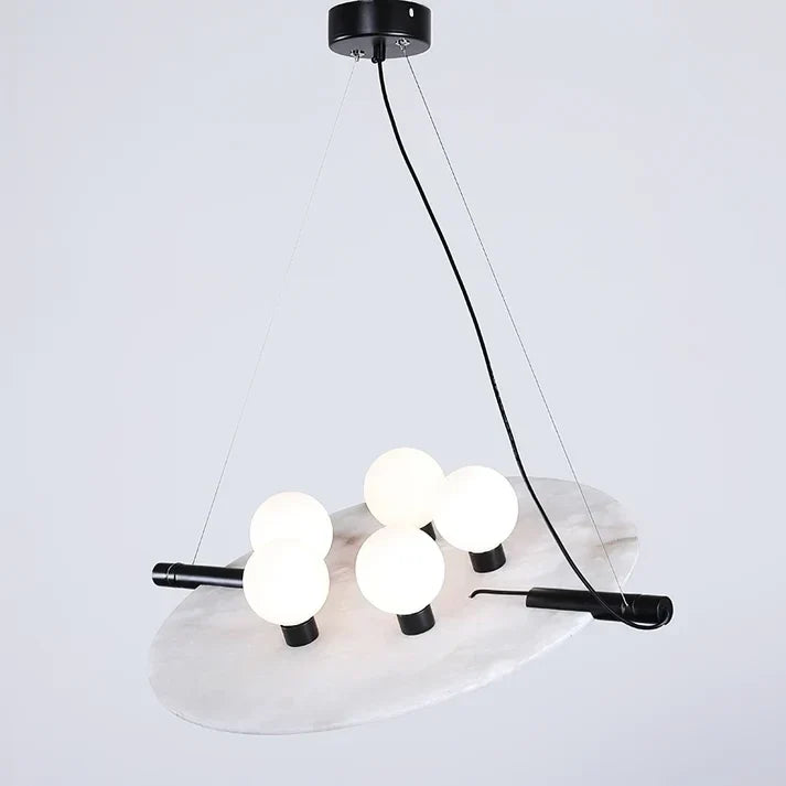 Plate Suspended Pendant Light in alabaster for Kitchen Island by AUVIELIGHT, D 51cm x H 150cm / ∅ 20″ x H 59″ / Black & White