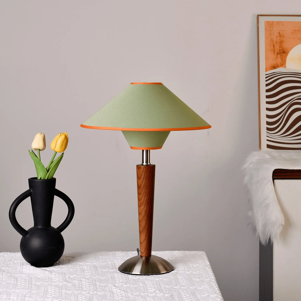 Talonwood Table Lamp in wood for Living Room by AUVIELIGHT, ∅ 11.8" × H 17.3" (30 × 44 cm) / Tan & Walnut color / AU Plug and 3 other sizes
