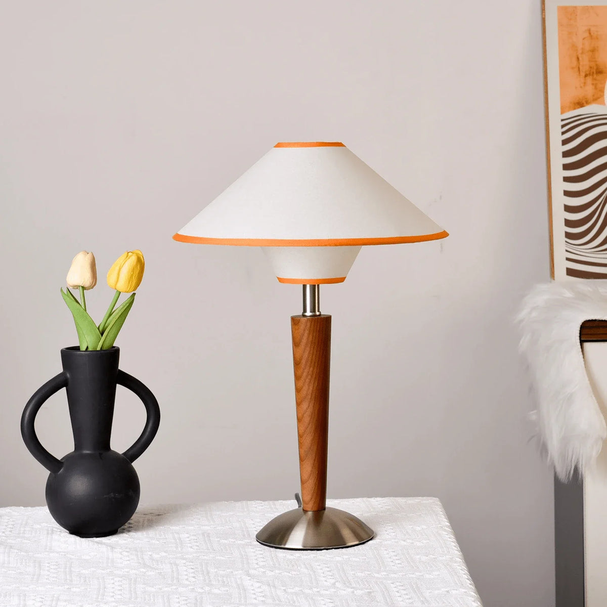 Talonwood Table Lamp in wood for Living Room by AUVIELIGHT, ∅ 11.8" × H 17.3" (30 × 44 cm) / Beige & Walnut color / AU Plug and 3 other sizes