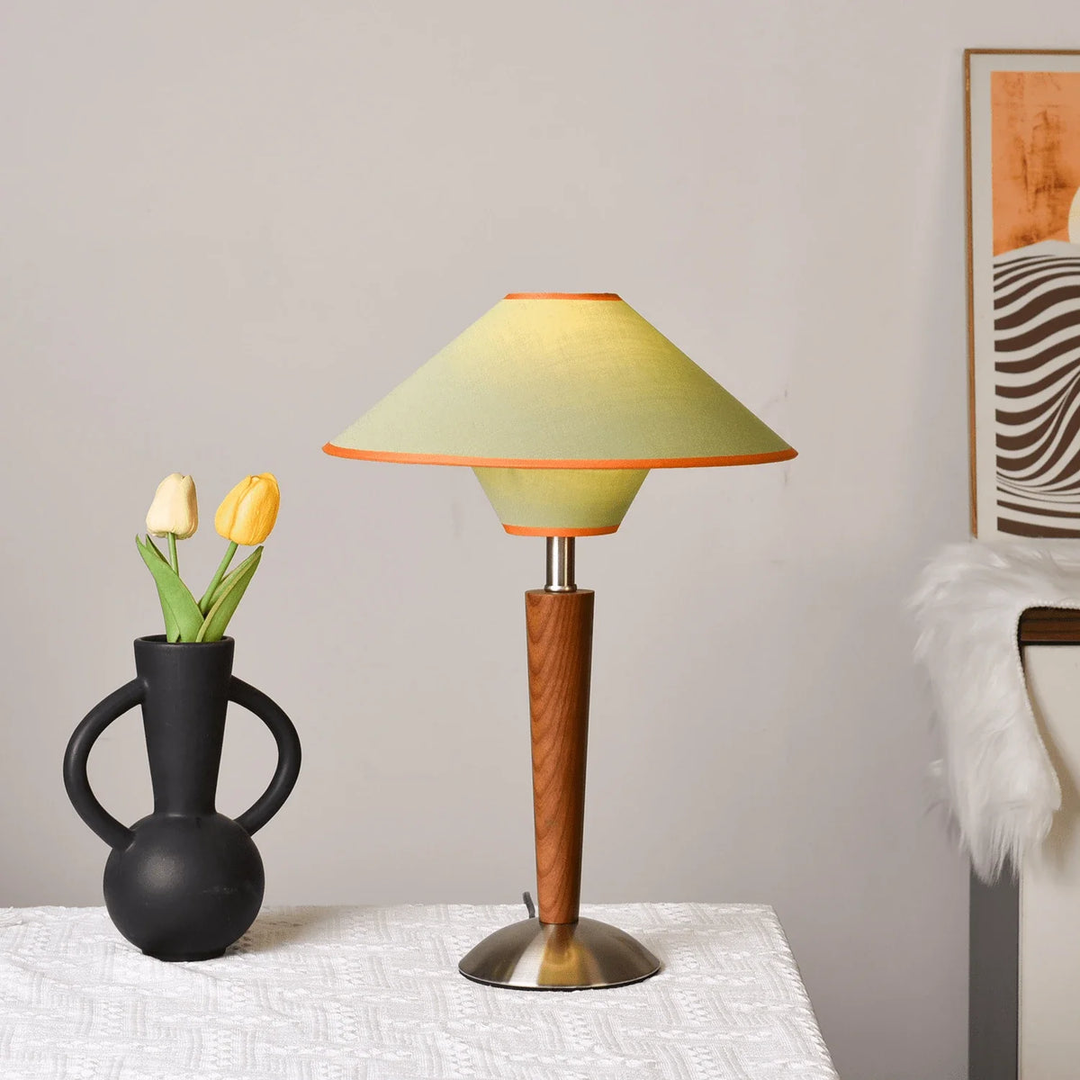 Talonwood Table Lamp in wood for Living Room by AUVIELIGHT, ∅ 11.8" × H 17.3" (30 × 44 cm) / Green & Walnut color / AU Plug and 3 other sizes