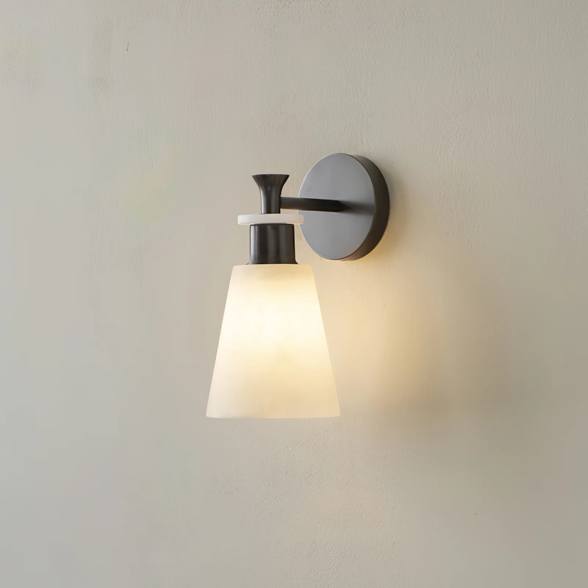 Tapered Wall Sconce in alabaster for Hallway by AUVIELIGHT, ∅ 4.7" x H 9.8" /Dia 12cm x H 25cm / Black