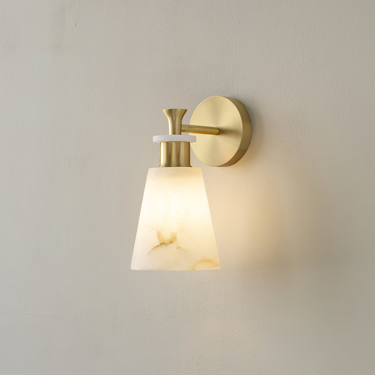Tapered Wall Sconce in alabaster for Hallway by AUVIELIGHT, ∅ 4.7" x H 9.8" /Dia 12cm x H 25cm / Copper