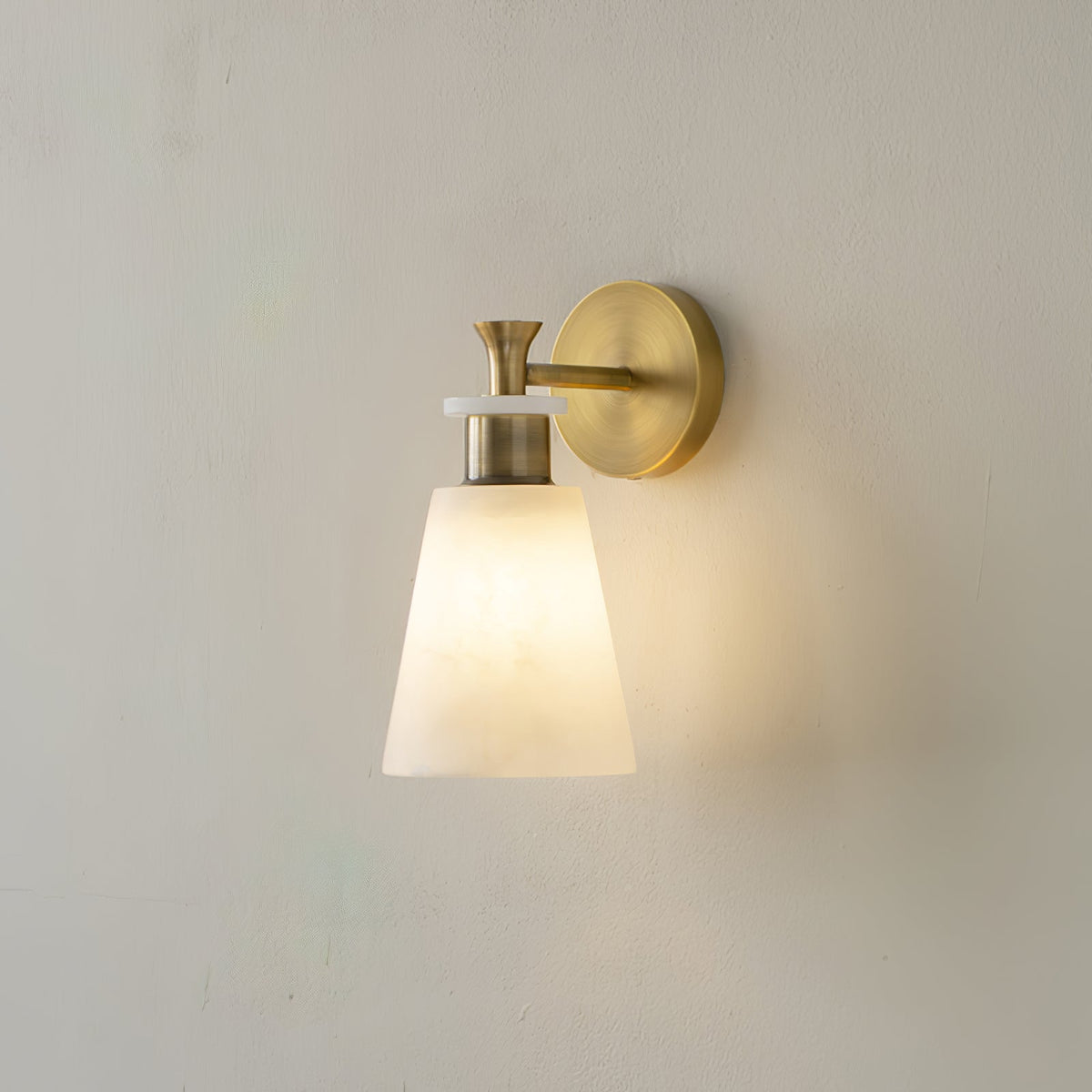 Tapered Wall Sconce in alabaster for Hallway by AUVIELIGHT, ∅ 4.7" x H 9.8" /Dia 12cm x H 25cm / Antique Copper