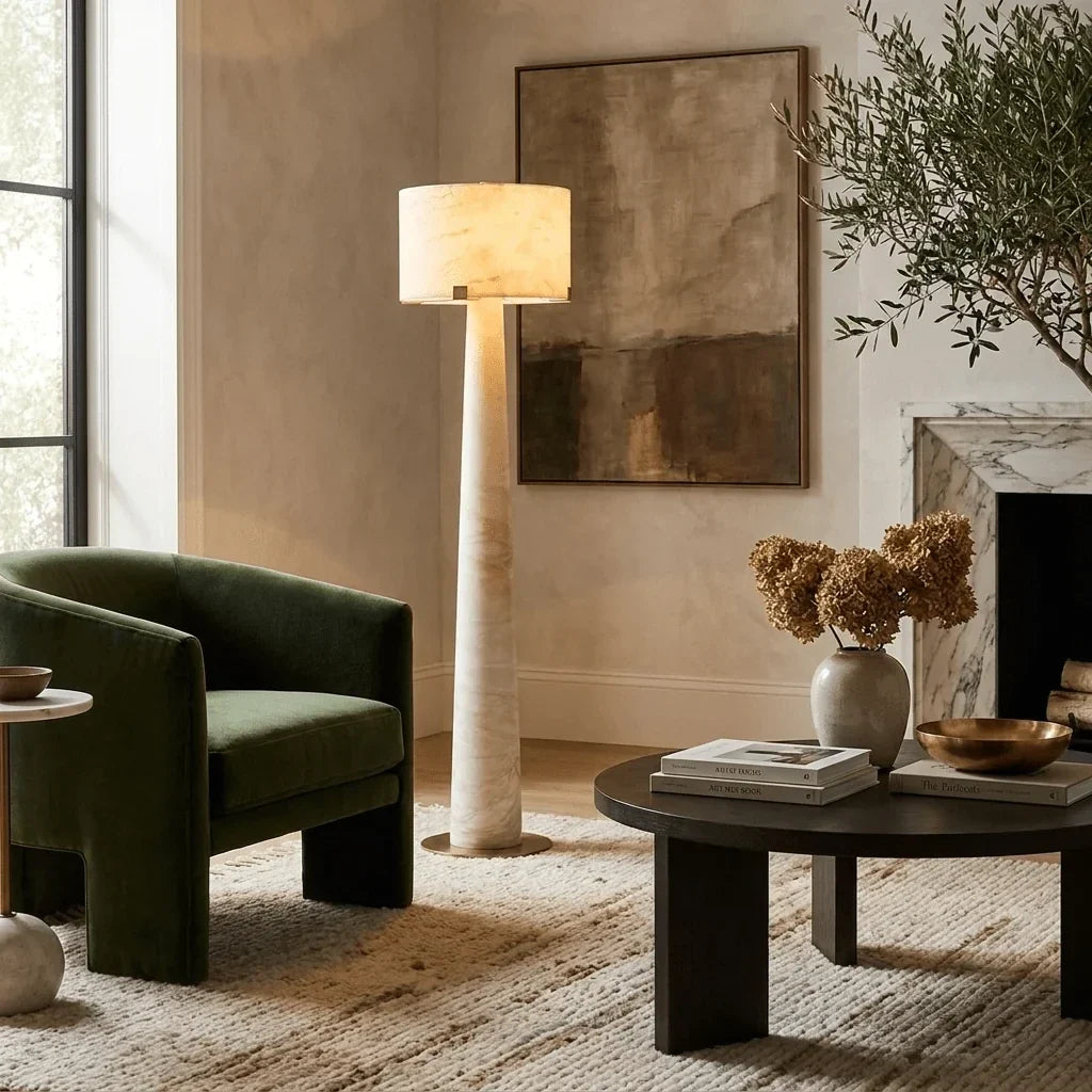 Tapered Drum Floor Lamp in alabaster for Living Room by AUVIELIGHT