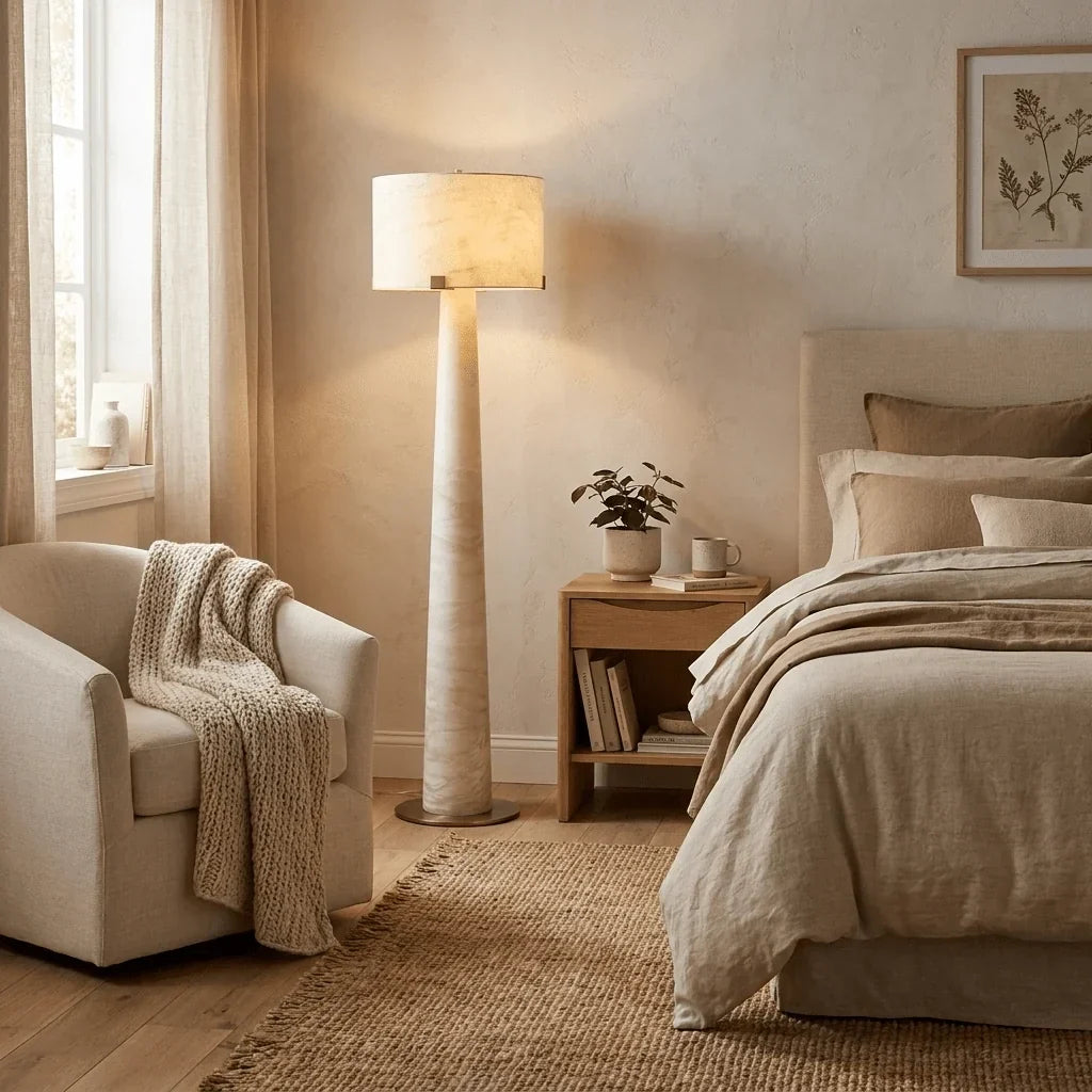Tapered Drum Floor Lamp in alabaster for Living Room by AUVIELIGHT