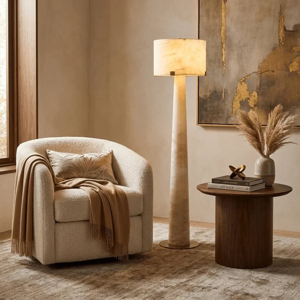 Tapered Drum Floor Lamp in alabaster for Living Room by AUVIELIGHT