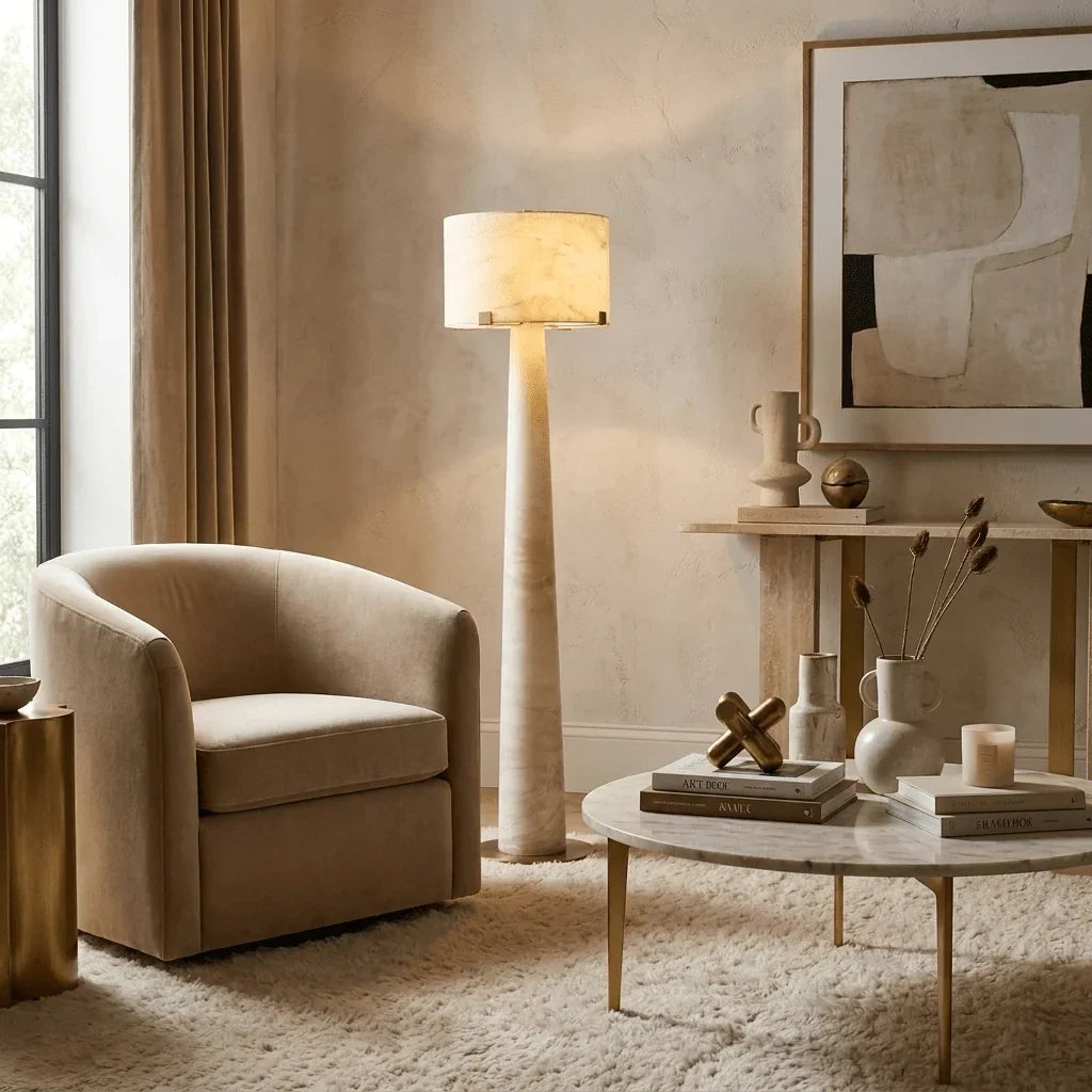 Tapered Drum Floor Lamp in alabaster for Living Room by AUVIELIGHT