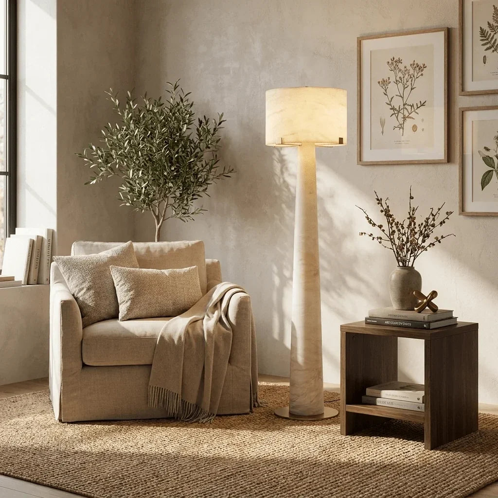 Tapered Drum Floor Lamp in alabaster for Living Room by AUVIELIGHT