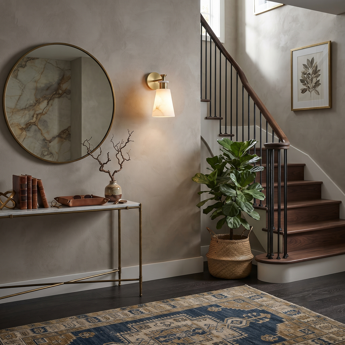 Tapered Wall Sconce in alabaster for Hallway by AUVIELIGHT