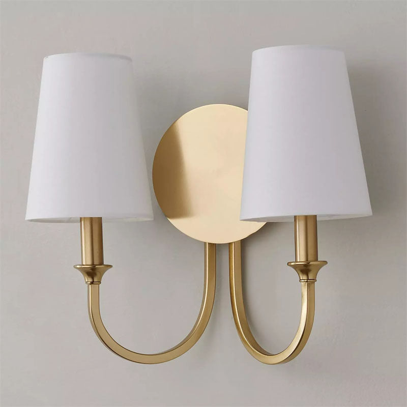 Thalia Dual Wall Sconce in linen for Hallway by AUVIELIGHT, Dia 33cm x H 29cm / ∅ 13″ x H 11.4″ / Gold & White