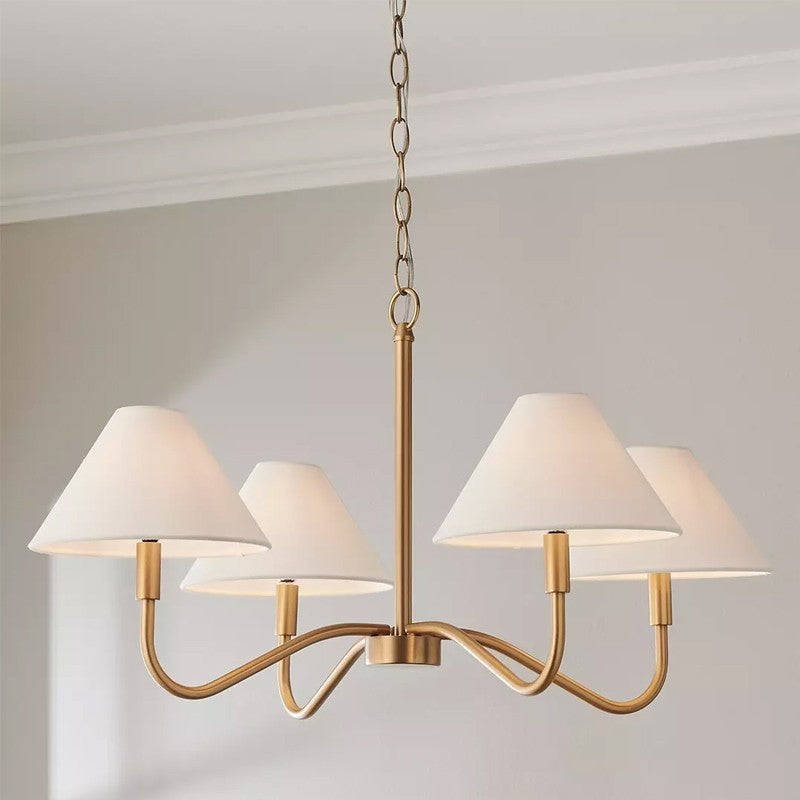 Thalia Shaded Chandelier in linen for Dining Room by AUVIELIGHT, Dia 73cm x H 38cm / ∅ 28.7″ x H 14.9″ / Gold & White