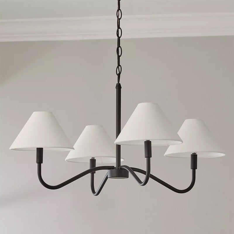 Thalia Shaded Chandelier in linen for Dining Room by AUVIELIGHT, Dia 73cm x H 38cm / ∅ 28.7″ x H 14.9″ / Black & White