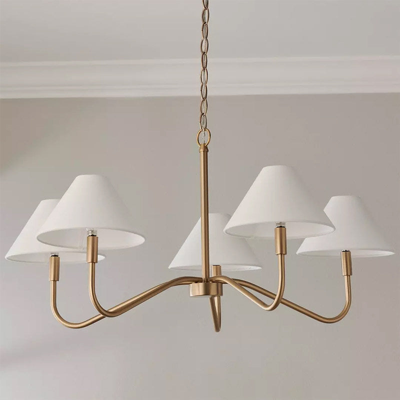 Thalia Shaded Chandelier in linen for Dining Room by AUVIELIGHT, Dia 86cm x H 38cm / ∅ 33.8″ x H 14.9″ / Gold & White