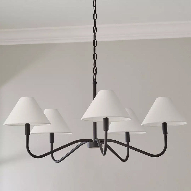 Thalia Shaded Chandelier in linen for Dining Room by AUVIELIGHT, Dia 86cm x H 38cm / ∅ 33.8″ x H 14.9″ / Black & White