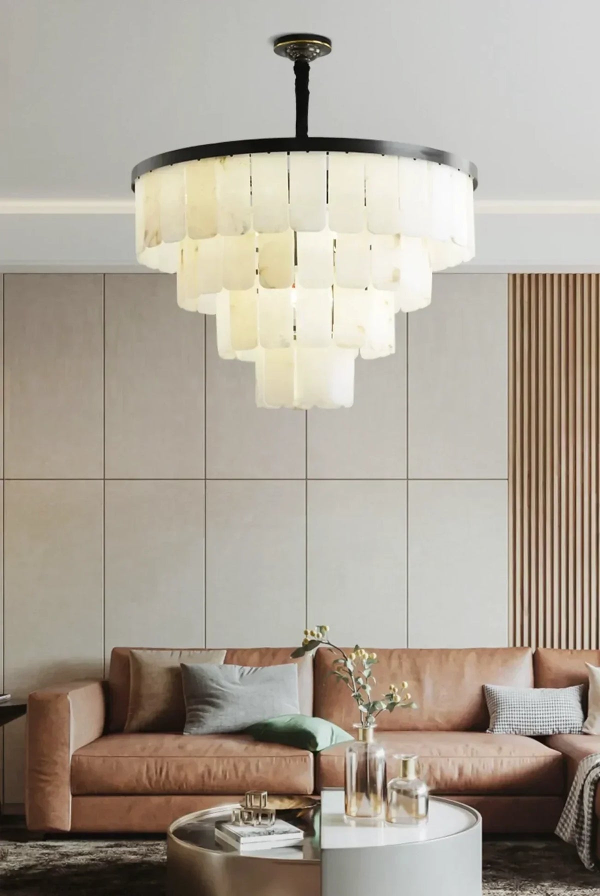 Tiered Chandelier in alabaster for Dining Room by AUVIELIGHT