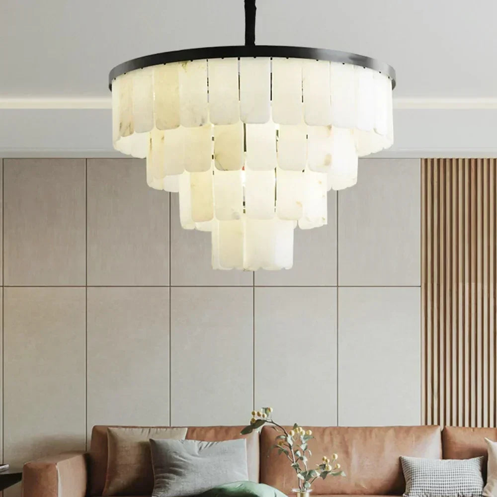 Tiered Chandelier in alabaster for Dining Room by AUVIELIGHT
