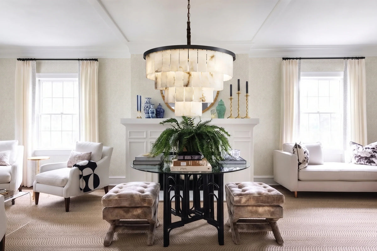 Tiered Chandelier in alabaster for Dining Room by AUVIELIGHT