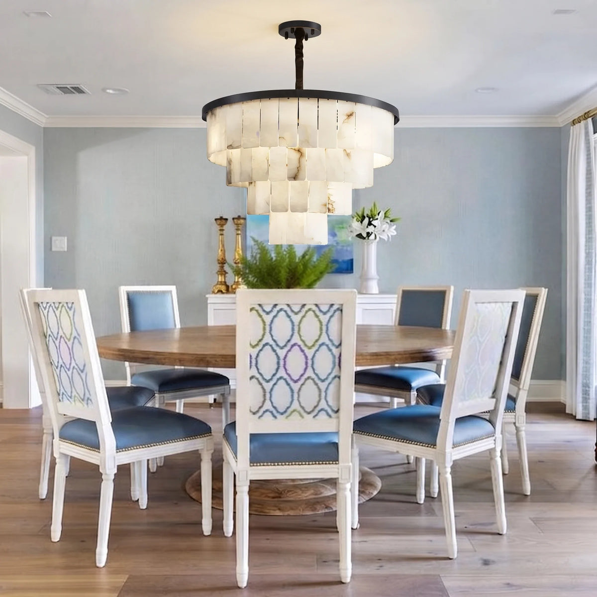 Tiered Chandelier in alabaster for Dining Room by AUVIELIGHT