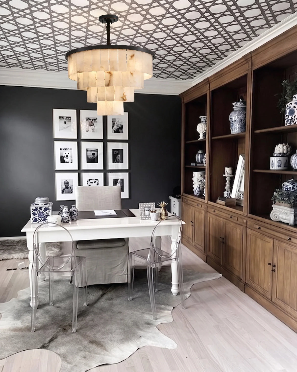 Tiered Chandelier in alabaster for Dining Room by AUVIELIGHT