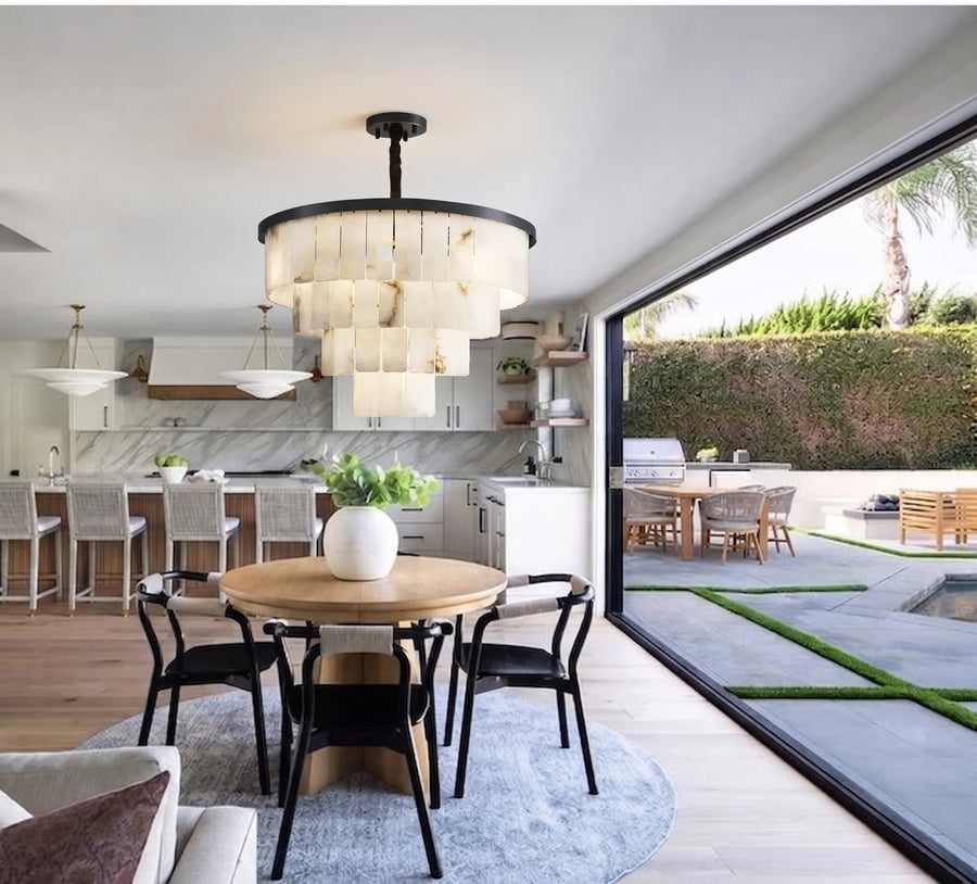 Tiered Chandelier in alabaster for Dining Room by AUVIELIGHT
