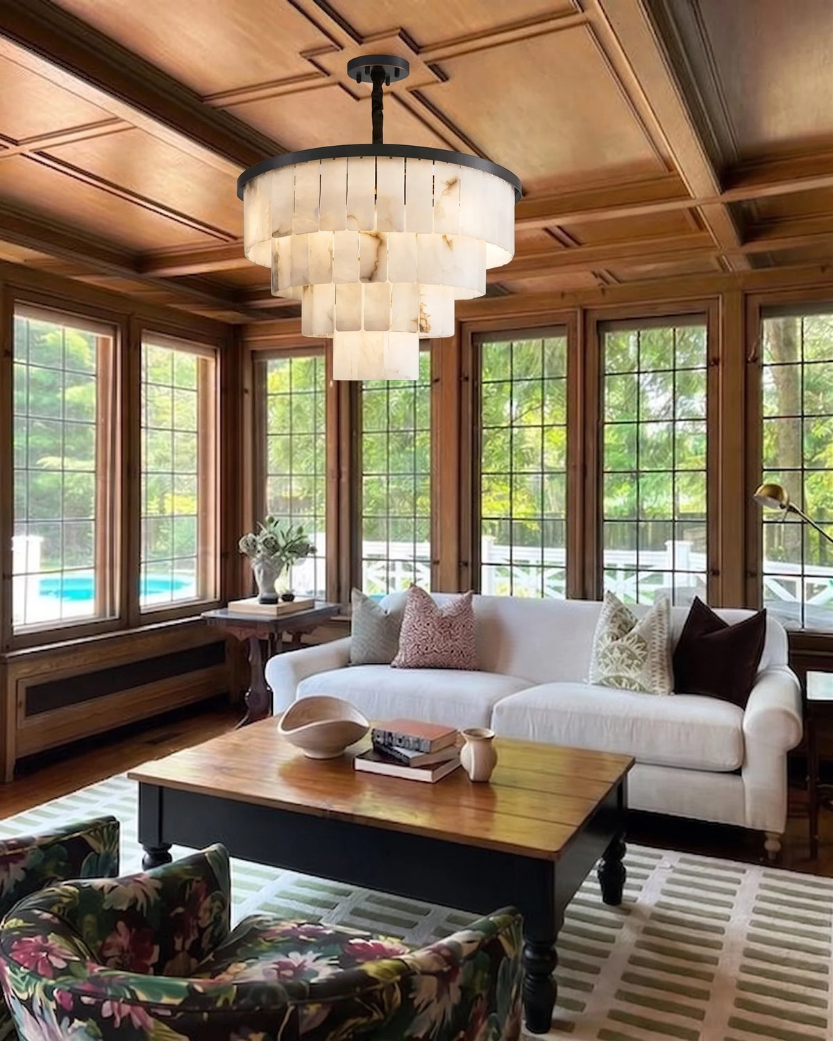 Tiered Chandelier in alabaster for Dining Room by AUVIELIGHT