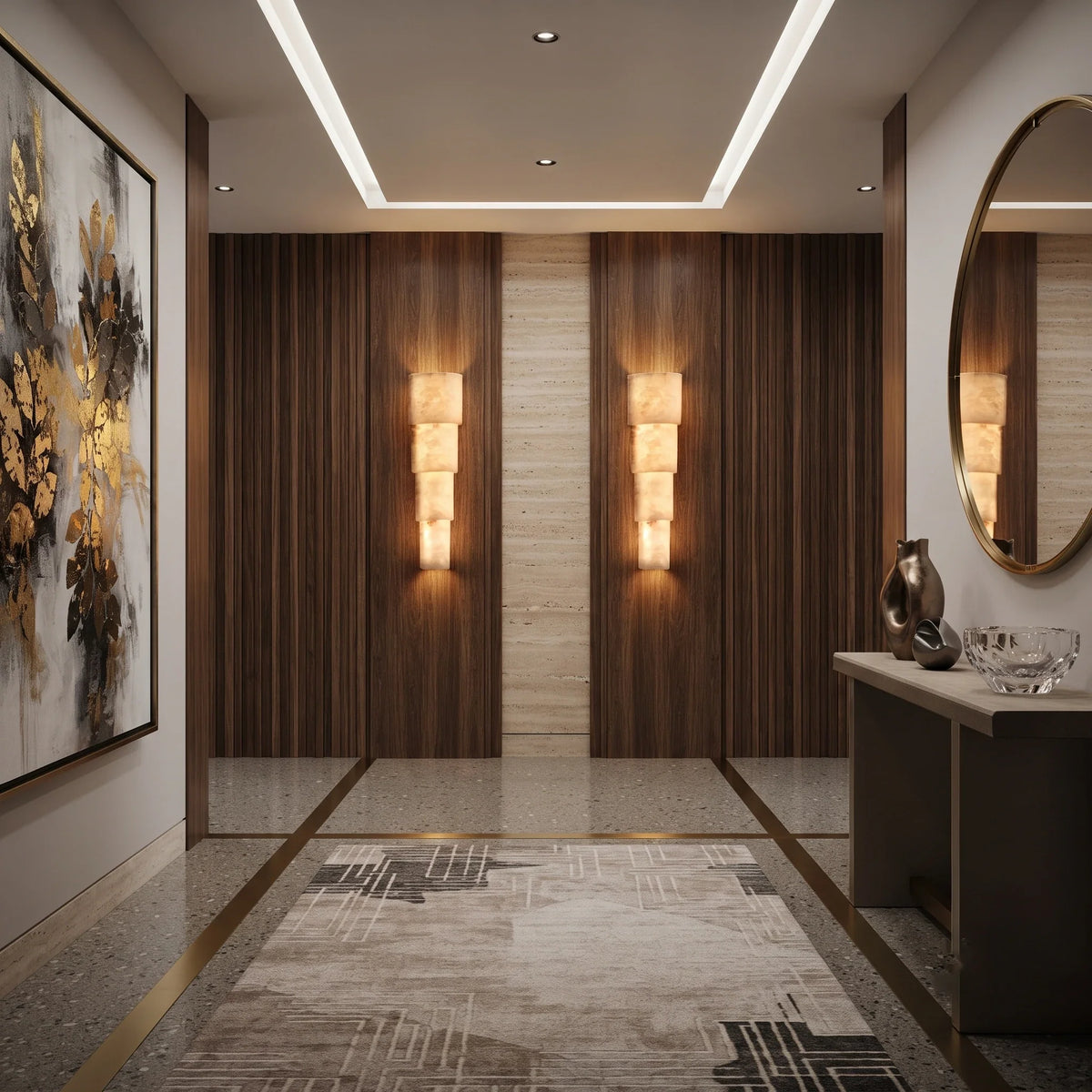 Tiered Column Wall Sconce in alabaster for Hallway by AUVIELIGHT