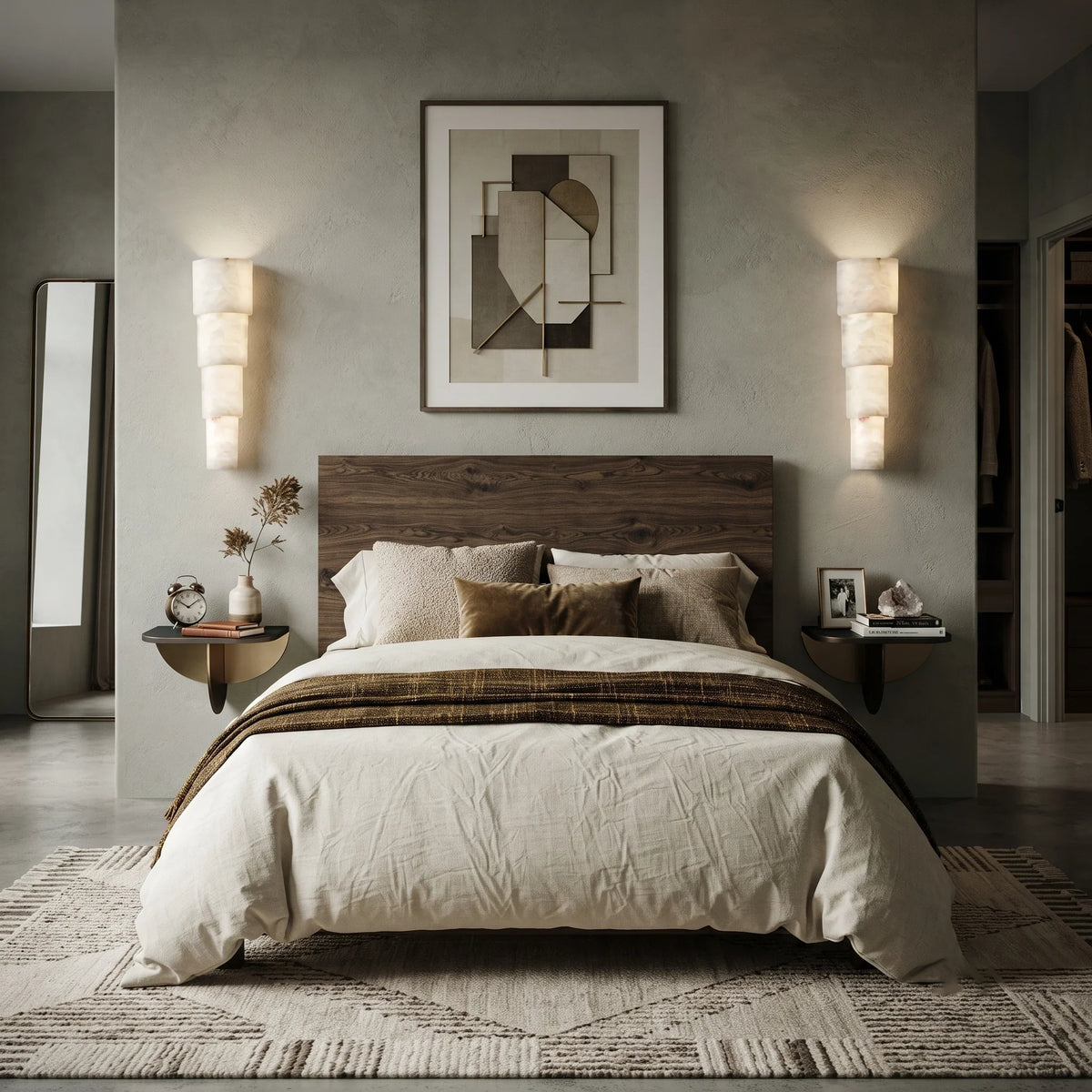 Tiered Column Wall Sconce in alabaster for Hallway by AUVIELIGHT