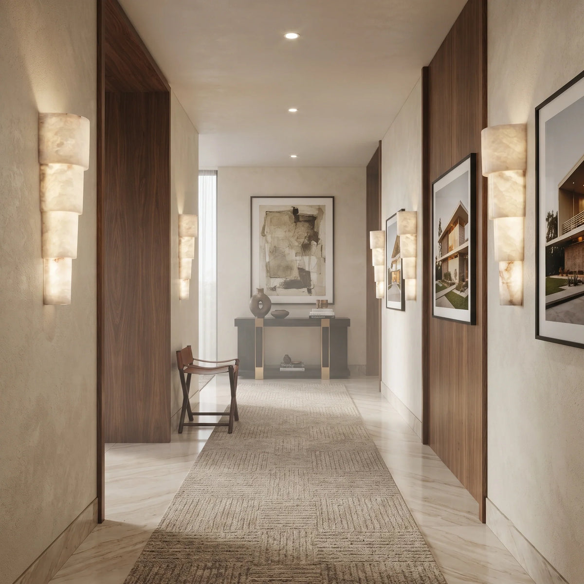 Tiered Column Wall Sconce in alabaster for Hallway by AUVIELIGHT