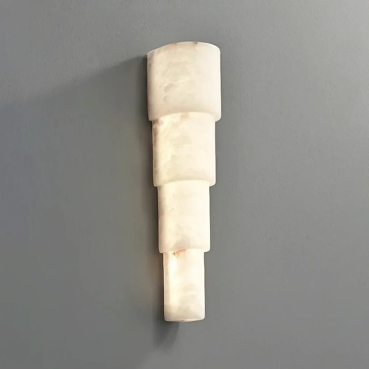 Tiered Column Wall Sconce in alabaster for Hallway by AUVIELIGHT, ∅ 9cm x H 39cm / ∅ 3.5″ x H 15.3″ / White / Warm Light and 1 other sizes