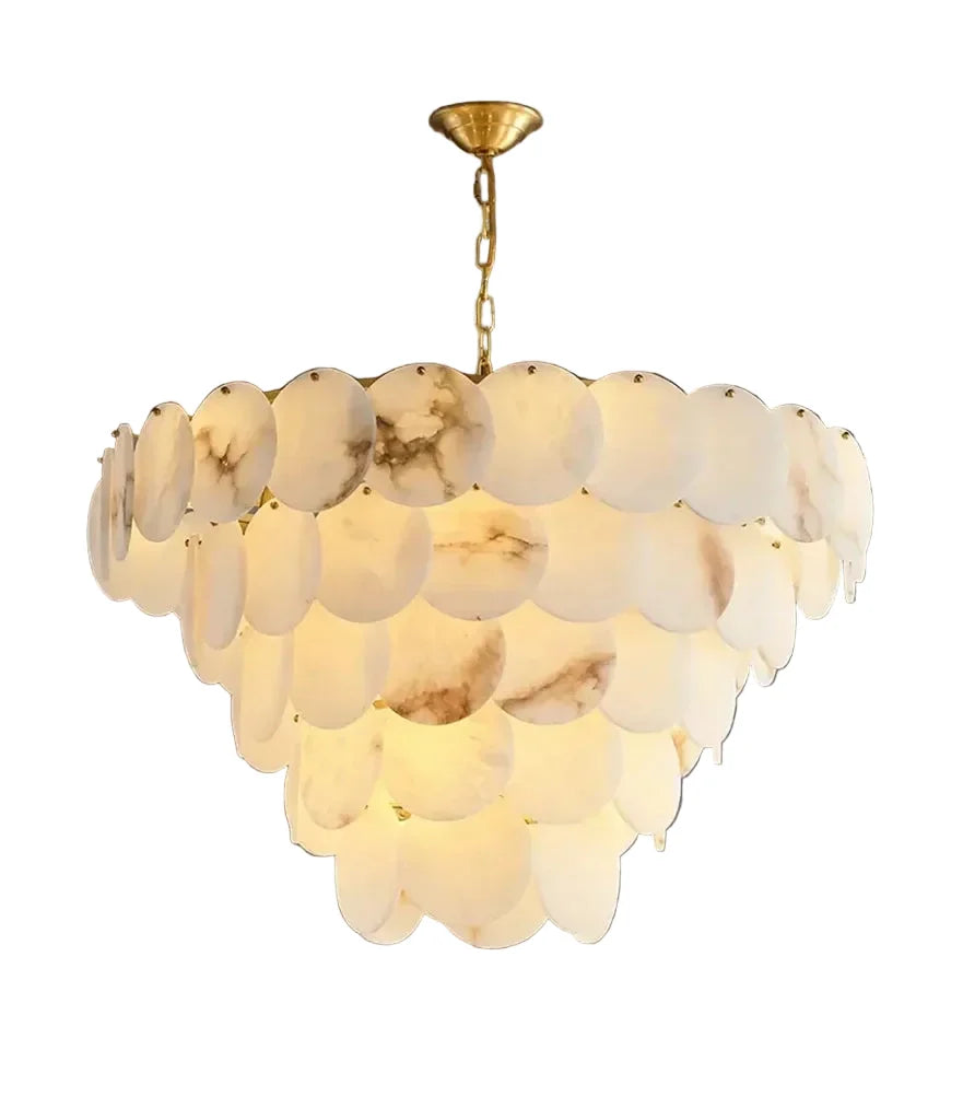 Tiered Disc Chandelier in alabaster for Dining Room by AUVIELIGHT