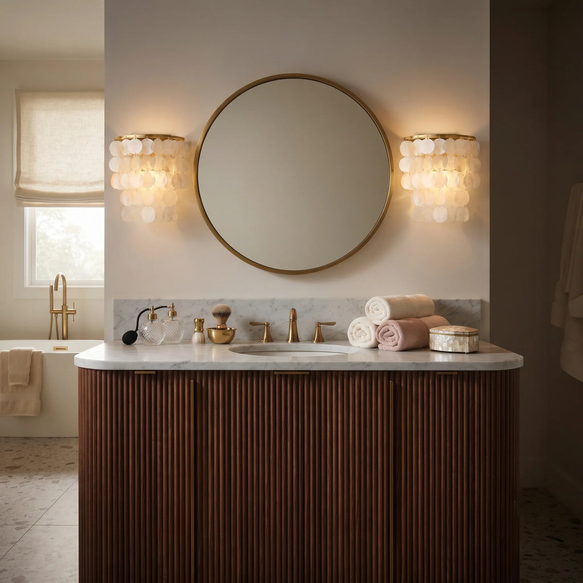 Tiered Shell Flush Mount in brass for Low Ceilings by AUVIELIGHT