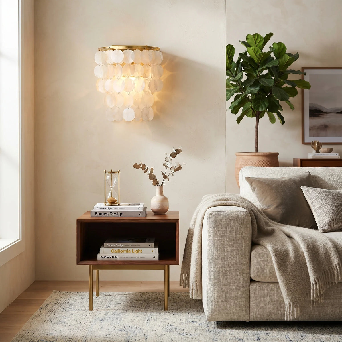 Tiered Shell Flush Mount in brass for Low Ceilings by AUVIELIGHT