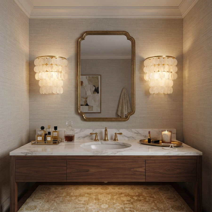 Tiered Shell Flush Mount in brass for Low Ceilings by AUVIELIGHT